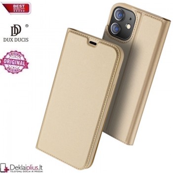 Dux Ducis dirbtinės odos atverčiamas dėklas - auksinės spalvos (Apple Iphone 12 Mini)